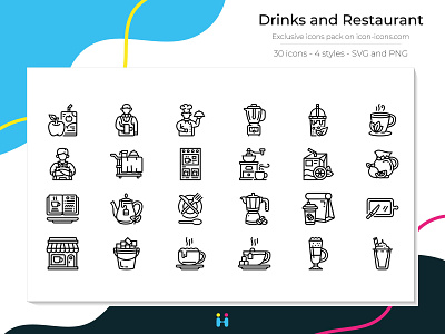 Drinks and Restaurant icons (Line) design drinks exclusive icons food free icons freebie graphicdesign icons illustration illustrator logo pictogram restaurant
