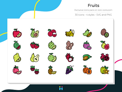 Fruits icons (Filled Line) design exclusive icons food free icons freebie fruit fruits graphicdesign icons illustration illustrator logo pictogram