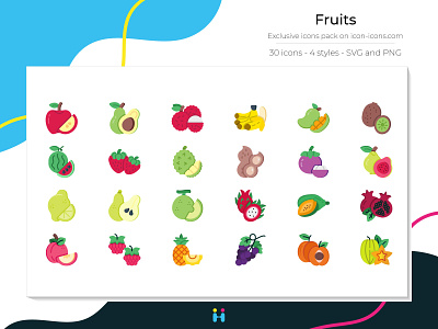 Fruits icons (Flat) design exclusive icons food free icons freebie fruit fruits graphicdesign icons illustration illustrator logo pictogram