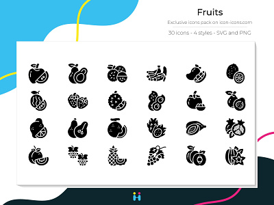 Fruits icons (Solid) design exclusive icons food free icons freebie fruit fruits graphicdesign icons illustration illustrator logo pictogram