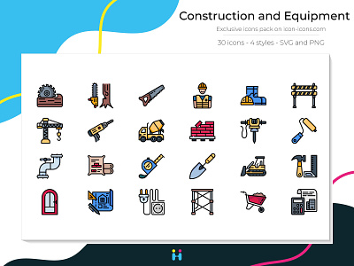 Construction and Equipment icons (Filled Line) construction design equipment exclusive icons free icons freebie graphicdesign icons illustration illustrator logo pictogram vehicle work worker