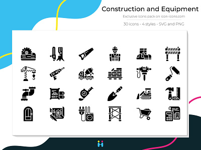 Construction and Equipment icons (Solid) costruction design equipment exclusive icons free icons freebie graphicdesign icons illustration illustrator logo pictogram vehicle work worker