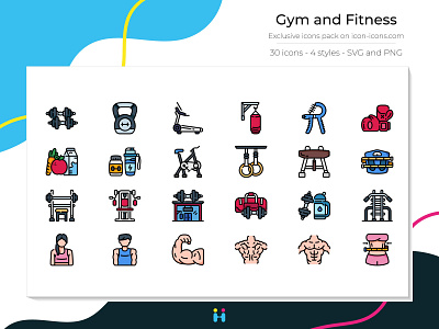 Gym and Fitness icons (Filled Line)