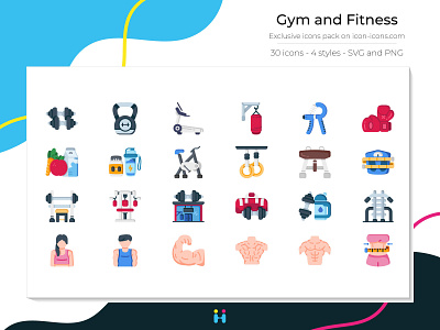 Gym and Fitness icons (Flat)