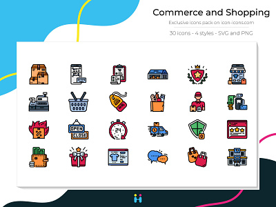Commerce and Shopping icons (Filled Line) commerce design exclusive icons free icons freebie graphicdesign icons illustration illustrator logo pictogram shopping