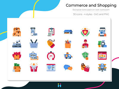 Commerce and Shopping icons (Flat) commerce design exclusive icons free icons freebie graphicdesign icons illustration illustrator logo pictogram shopping