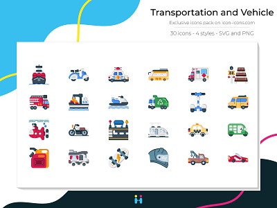 Transportation and Vehicle icons (Flat)