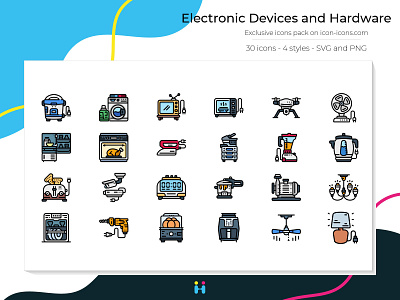Electronic Devices and Hardware icons - Filled Line