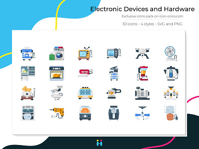 Electronic Devices and Hardware icons - Flat