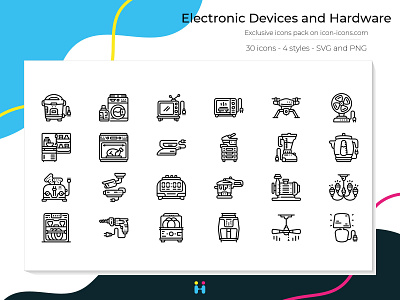 Electronic Devices and Hardware icons - Line