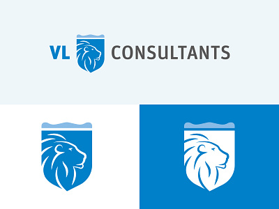 Logo restyle for VL Consultants blue graphic design lion logo restyle shield