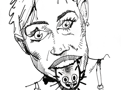 Miley Virus illustration line art pen and ink portrait