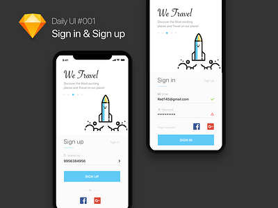 Daily UI #001 Sign in & Sign up for iPhone 'X' iconography interaction design layout ui ux visual design