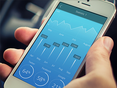 Statistic Blue Version app design black colored ui graphic ios 8 ios design ios ui iphone 6 iphone 6 plus iphone in hand statistic