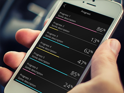 Progress Bar app design black colored ui graphic ios 8 ios design ios ui iphone 6 iphone 6 plus iphone in hand statistic
