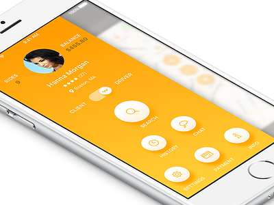 Taxi App Sketch driver ios 10 iphone 7 lyft profile sidebar sketch taxi taxi app uber ui yellow
