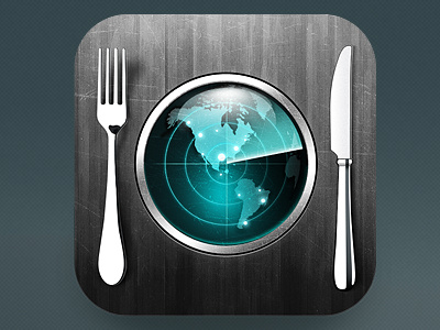 Restaurant Finder app eat finder food fork globe icon ios icon iphone knife metal texture radar restaurant retina search icon wood texture