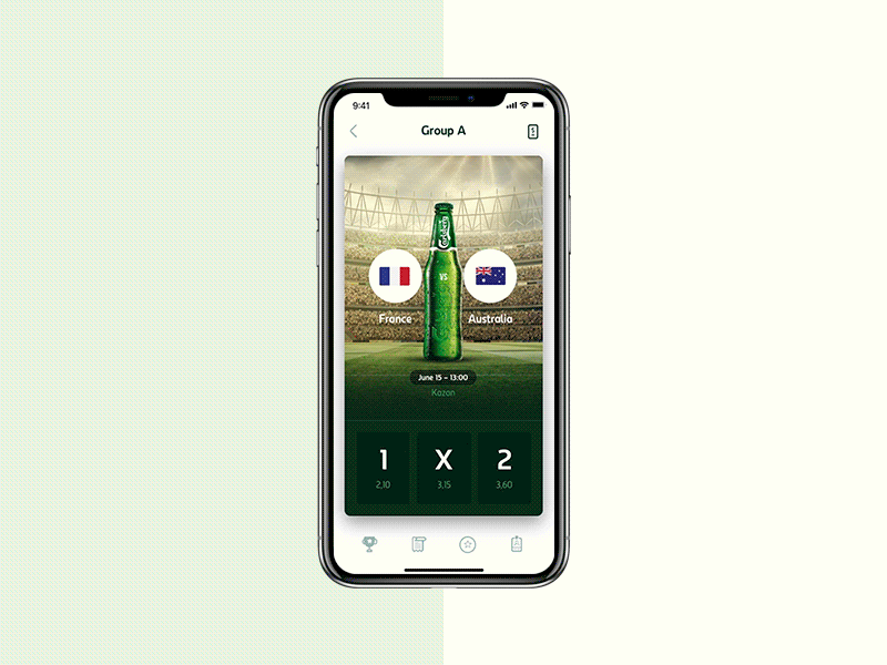 Carlsberg World cup app concept app cards carlsberg concept interface ios iphone x mobile prototype sport ui ux