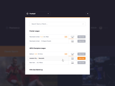 Betting Platform – Matches betting interface matches modal popup search sport table ui uidesign webdesign website