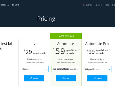 Pricing page redesign