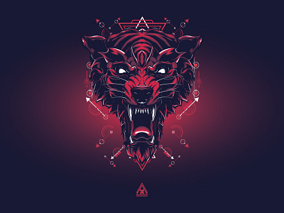 Red Wolf animal detail geometric illustration jungle sacred wild wolf