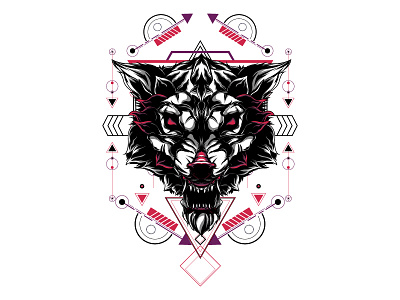 White Wolf animal color illustration modern neon poster sacred t shirt vector wild wolf