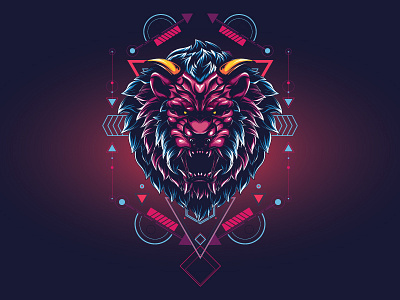 Mythical Lion animal color illustration lion modern neon poster sacred t shirt vector wild