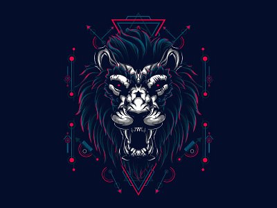 Mythical Lion Sacred Geometry apparel art beast branding dark graphic design head illustration lion logo modern sacred geometry t shirt tattoo uiux