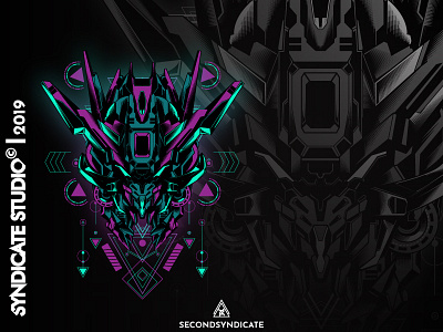 Vidar Nightshade A-12 detail geometric gundam gunpla head illustration mecha modern neon robot sacred sacred geometry