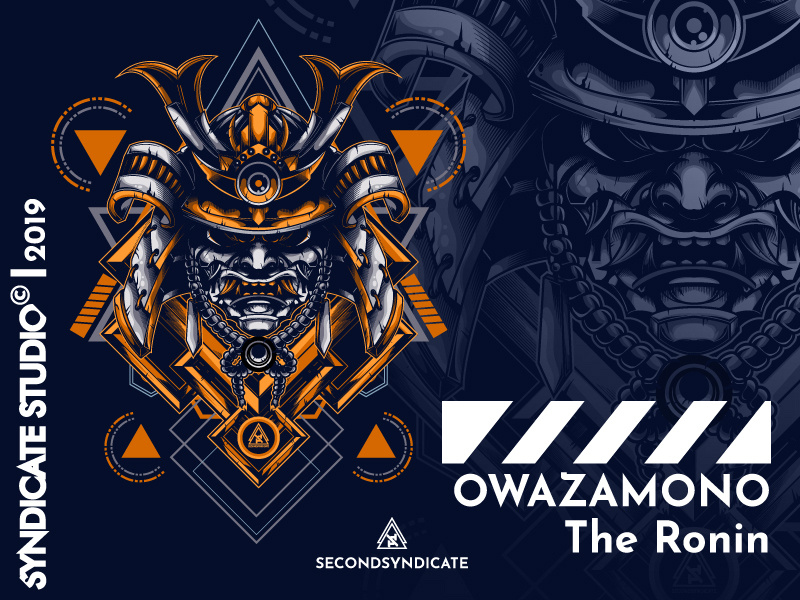 Owazamono branding design geometric head detail vector sacred geometry poster t-shirt illustration japanese trooper mask ronin japan samurai