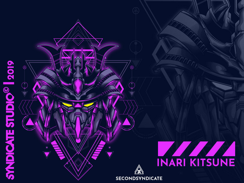 Inari Kitsune detail sacred geometry t-shirt digitalart poster pin clothing apparel tshirt t-shirtdesign illustration helmet japan samurai logo head mecha giantrobot gunpla gundam