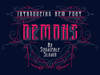 DEMONS Font + FREE illustrations and badges art blackletter branding bundle dark demon design detail devil displayfont font head illustration logo poster refline t shirt tattoo typography vector