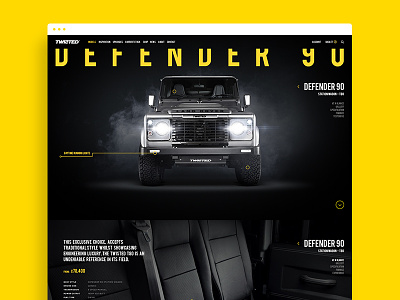Twisted - Defender 90 automotive car design retouch twisted typography ui web website yellow