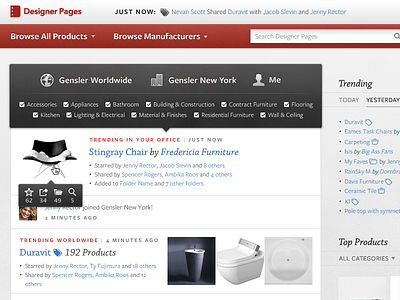 Designer Pages News Feed chaparral design filtering freight furniture news feed social tooltip ui