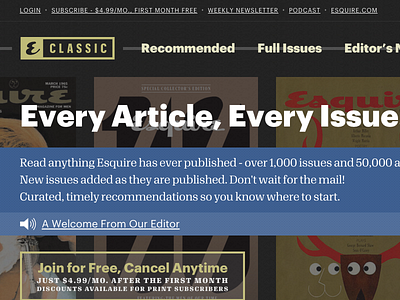 Esquire Classic Site Design branding esquire gold magazine publishing typography website