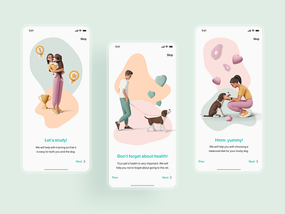 Onboarding | Mobile app 3d app application concept design designinspiration dog dribbble graphic design illustration mobile mobile app mobileapp onboarding person pet ui uidesign