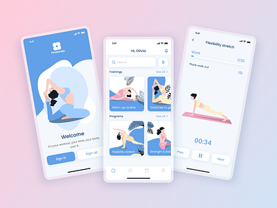 Fitness App | Mobile App app application blue branding concept design fitness fitness app health illustration logo mobile mobile app programs project sport trainings ui workout yoga