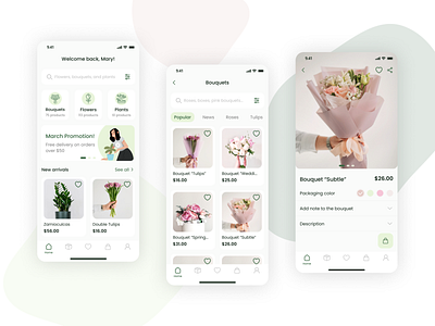 Flowers & Plants Shop App | Mobile App app application branding case case study concept delivery design flower flowers green mobile mobile app plants shop study ui uiux ux