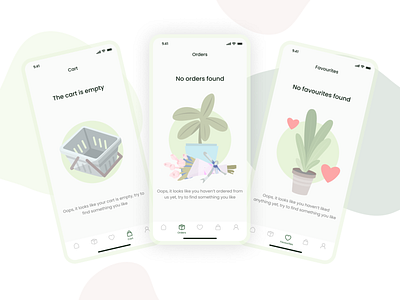 Empty States for Flowers & Plants Shop App | Mobile App app application branding case case study concept delivery design empty states flower flowers green mobile mobile app plant shop study ui uiux ux