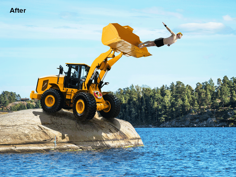 Jump into Vacation photoshop retouch summer greeting wheel loader