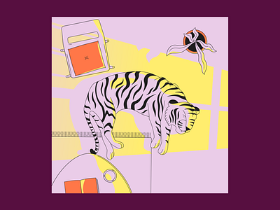 Are the animals happy? Who knows. chair design documentary flat illustration joe exotic light living minimal plant room rug stripes tigre vector