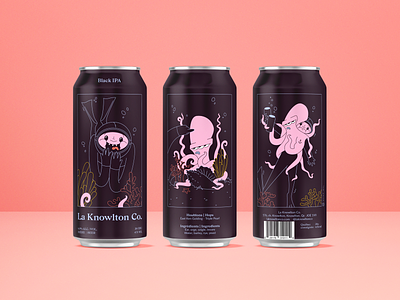 Knowlton Co. Black IPA beer beer can branding brewers brewery design flat illustration illustrator line minimal ocean sand squid tryptic