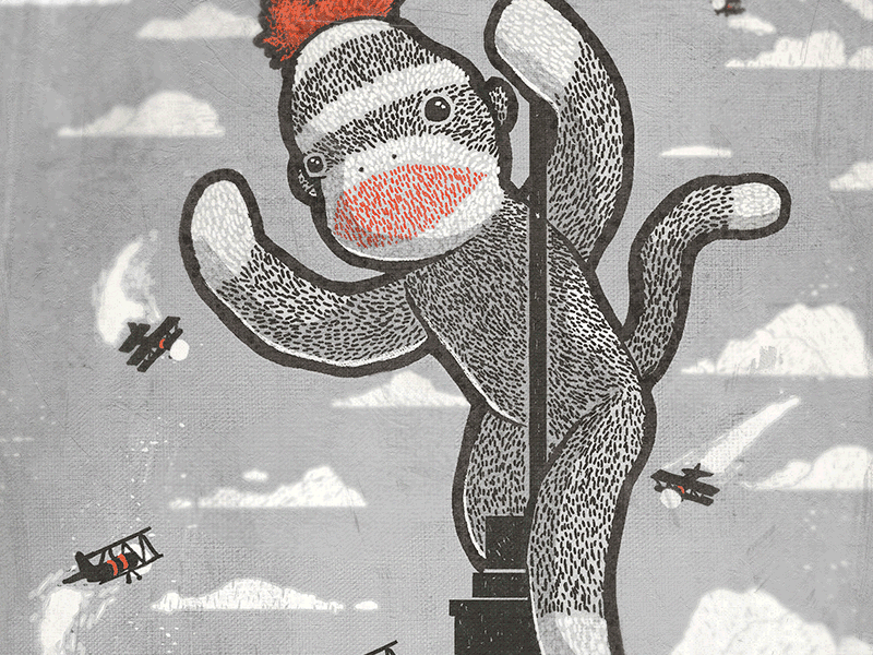 Sock Monkey Just Wants a Friend editorial illustration ronan lynam sock monkey t shirt