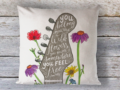 Hand Lettered Tom Petty Quote guitar hand lettering illustration lettering music quote tom petty typography watercolor wildflowers
