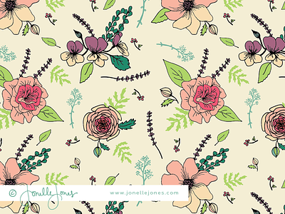 Hand Illustrated Floral Pattern fabric floral hand drawn illustration pattern plants repeating pattern surface pattern