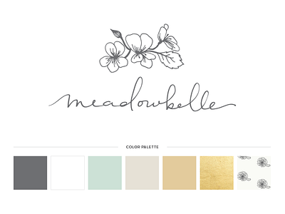 Meadowbelle Branding Debut brand branding calligraphy color palette hand lettering illustration lettering line art pattern script typography