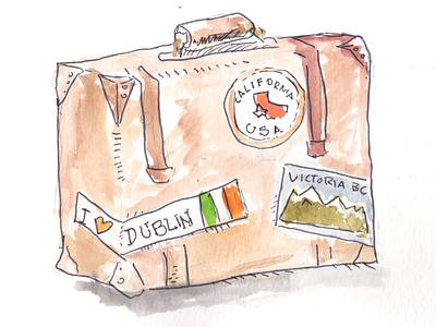 Suitcase brush illustration suitcase travelling watercolor