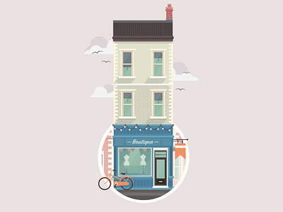 Little Boutique bicycle boutique clouds fashion flat flat design house icon illustration landscape
