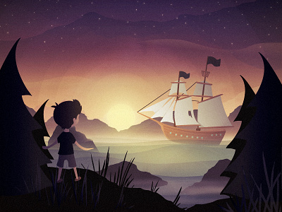 Audio book cover book cover boy illustration landscape mystical pirate ship sea sunset
