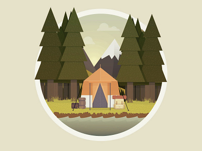 Camping Icon camping flat design forest icon illustration mountains tent texture trees
